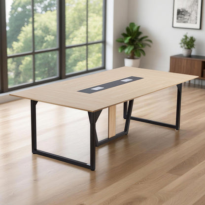 Conference Table, 2400 mm Office Meeting Table for 10 Person, Modern Rectangle Seminar Desk with Metal Legs, Large Meeting Desk Ideal for Office, Boardroom, Conference Room, Easy Assembly, Brown