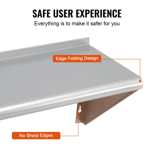 Stainless Steel Wall Shelf 0.45m x 1.83m, 226kg Capacity, for Kitchen & Restaurant Use