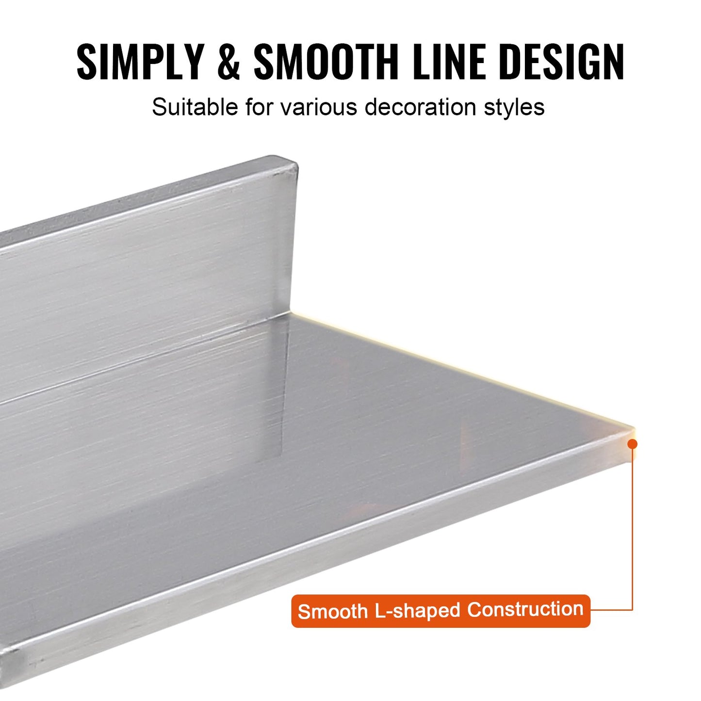 VEVOR 8.6" x 16" Stainless Steel Shelf, Wall Mounted Floating Shelving with Backsplash,