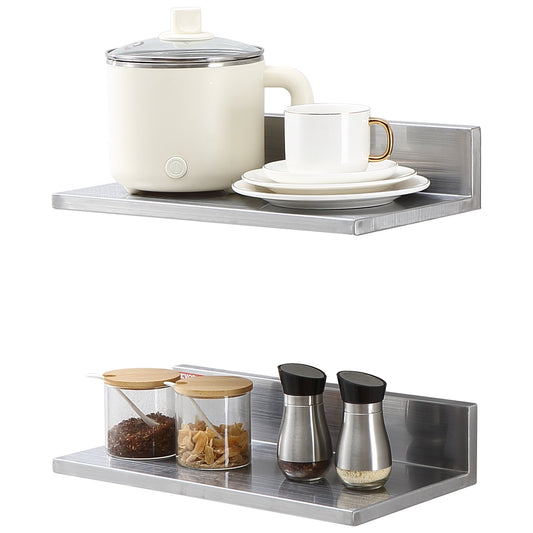 VEVOR 8.6" x 16" Stainless Steel Shelf, Wall Mounted Floating Shelving with Backsplash,