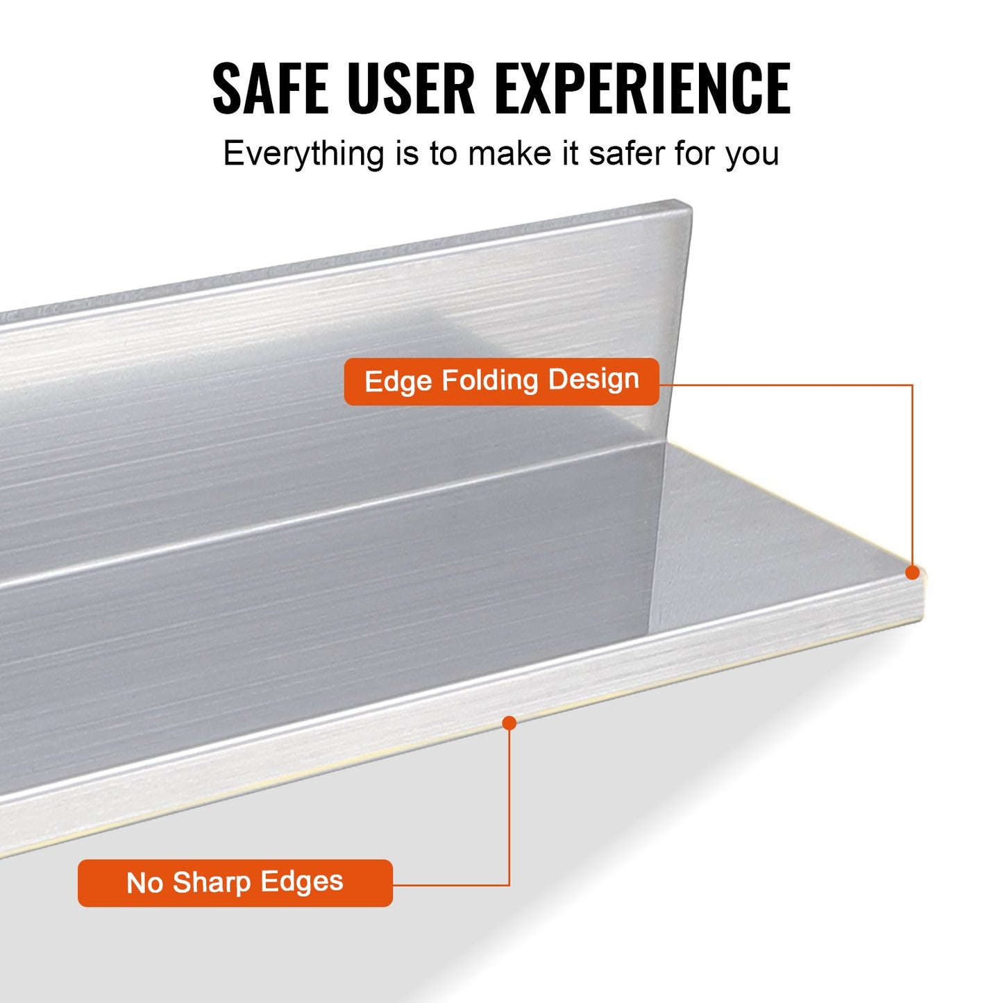 VEVOR 8.6" x 24" Stainless Steel Shelf, Wall Mounted Floating Shelving with Backsplash,