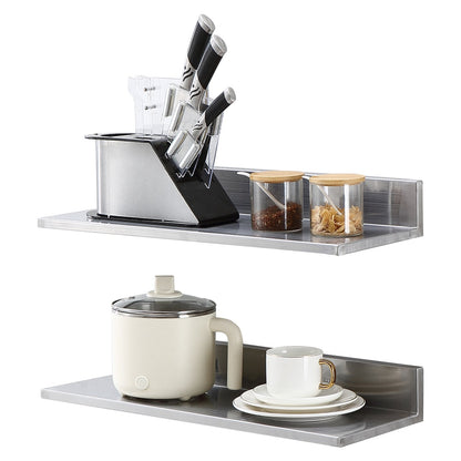 Stainless Steel Wall Shelf with Backsplash, 20 kg Capacity, 2-Pack