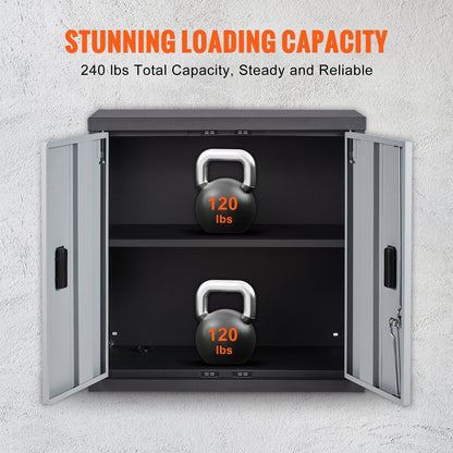 Each adjustable cabinet shelf supports up to 120 pounds for heavy-duty garage organization