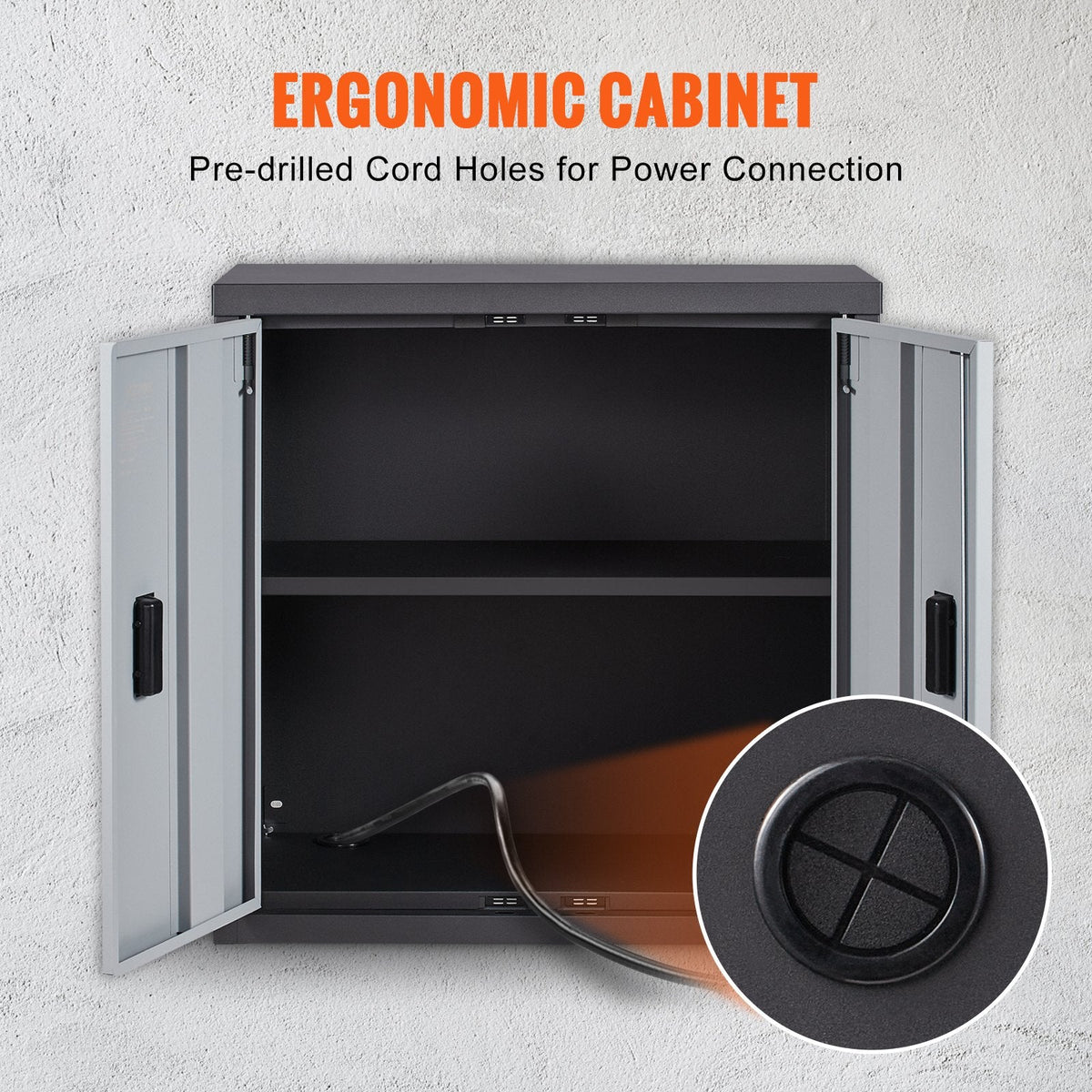 Four magnetic suction doors keep the wall cabinet closed and belongings securely protected