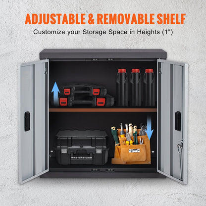 Lockable garage cabinet includes two keys for added security in homes, offices, and workshops
