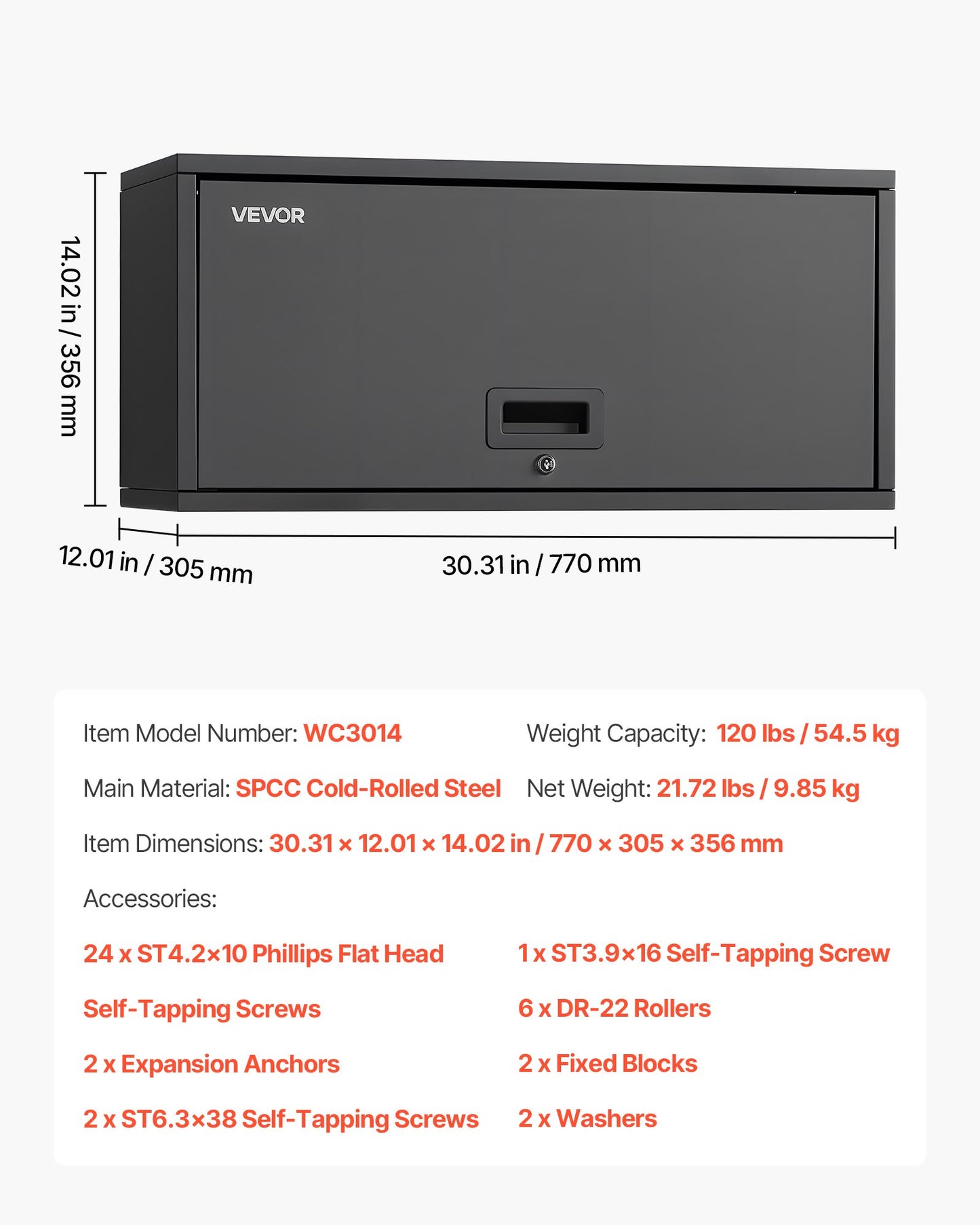 Metal Wall Cabinet, 77W x 30.5D x 35.6H cm, Floating Garage Tool Cabinet with Up-Flip Door, 54.5 kg Load per Shelf, Fit for Garage, Basement, Kitchen, Warehouse, Assembly Required