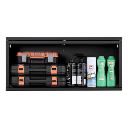 Metal Wall Cabinet, 77W x 30.5D x 35.6H cm, Floating Garage Tool Cabinet with Up-Flip Door, 54.5 kg Load per Shelf, Fit for Garage, Basement, Kitchen, Warehouse, Assembly Required