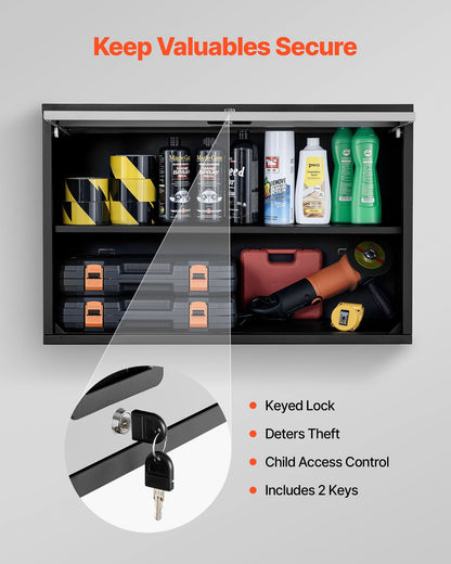 Metal Wall Cabinet, 77W x 30.5D x 50H cm, Floating Garage Tool Cabinet with Up-Flip Door and Shelf, 108.9 kg Load Capacity, Fit for Garage, Basement, Kitchen, Warehouse Assembly Required