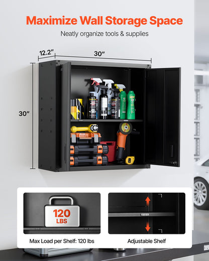 Metal Wall Cabinet, 76.2W x 31D x 76.2H cm, Steel Floating Hanging Storage Cabinet with Locking Doors and Adjustable Shelf for Garage, Basement, Kitchen, Warehouse Assembly Required, Black