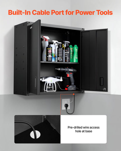 Metal Wall Cabinet, 76.2W x 31D x 76.2H cm, Steel Floating Hanging Storage Cabinet with Locking Doors and Adjustable Shelf for Garage, Basement, Kitchen, Warehouse Assembly Required, Black