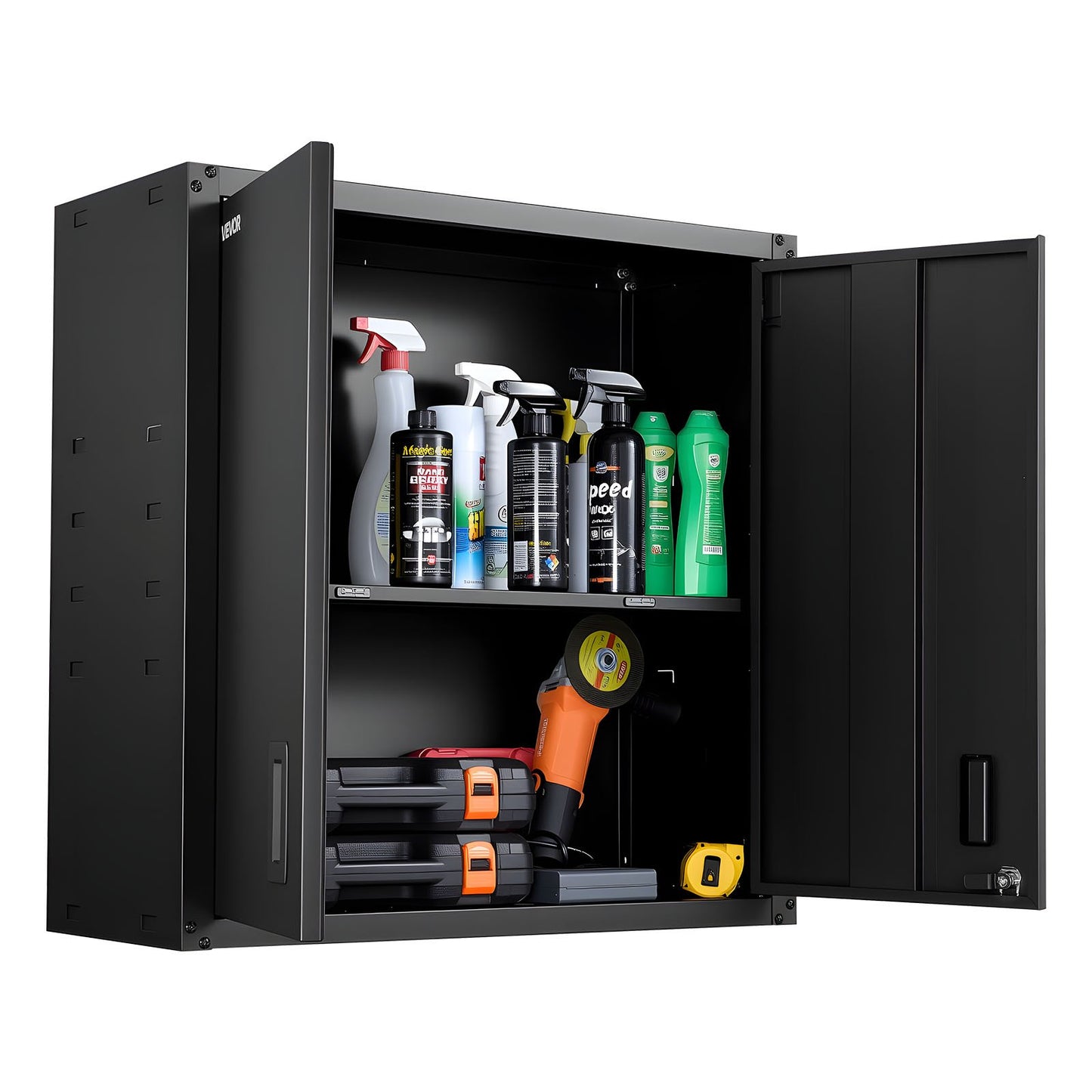 Metal Wall Cabinet, 76.2W x 31D x 76.2H cm, Steel Floating Hanging Storage Cabinet with Locking Doors and Adjustable Shelf for Garage, Basement, Kitchen, Warehouse Assembly Required, Black