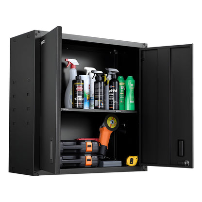 Metal Wall Cabinet, 76.2W x 31D x 76.2H cm, Steel Floating Hanging Storage Cabinet with Locking Doors and Adjustable Shelf for Garage, Basement, Kitchen, Warehouse Assembly Required, Black