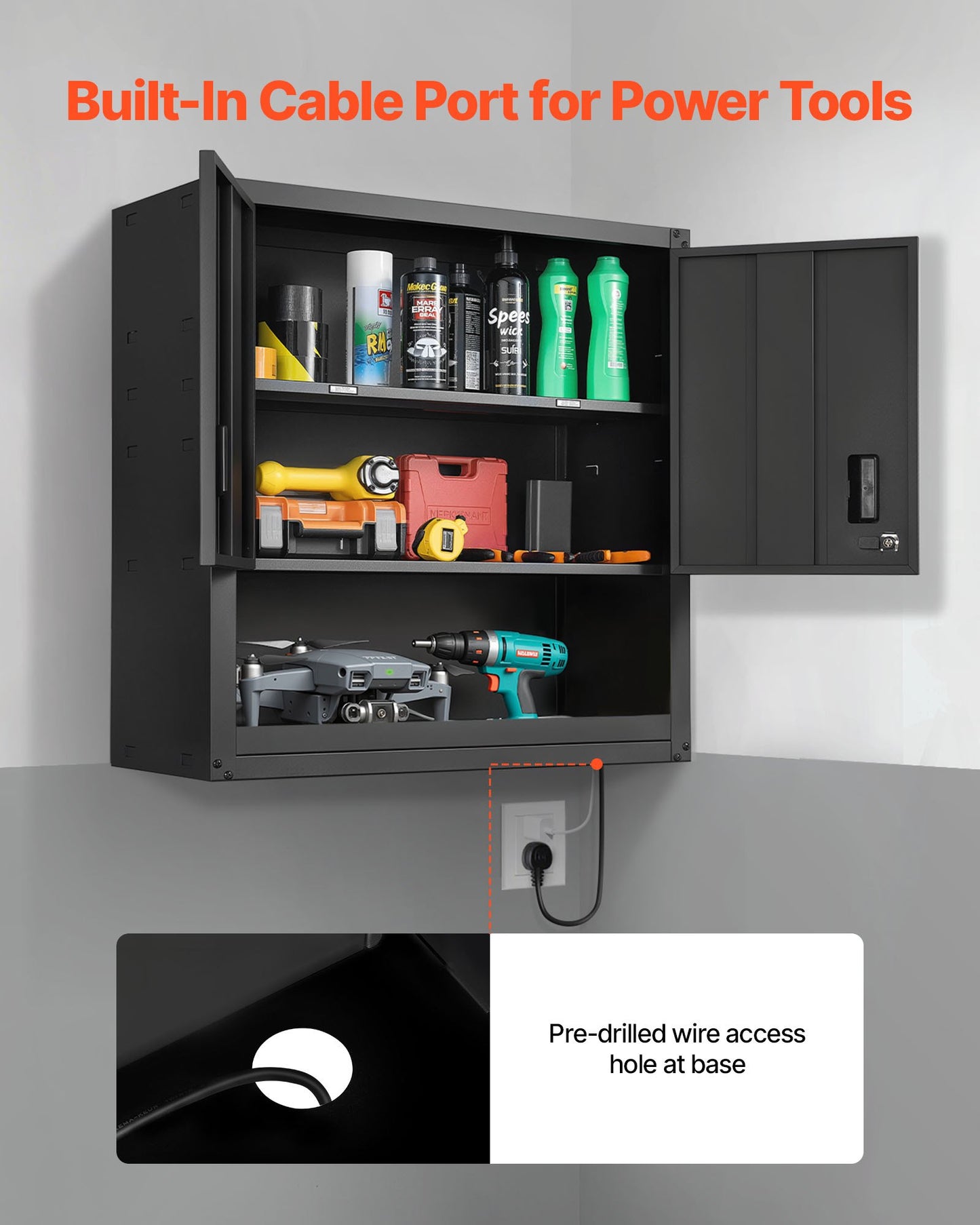 Metal Wall Cabinet, 76.2W x 30.5D x 76.2H Inch, Steel Floating Hanging Storage Cabinet with Locking Doors and Adjustable Shelf for Garage, Basement, Kitchen, Warehouse Assembly Required, Black