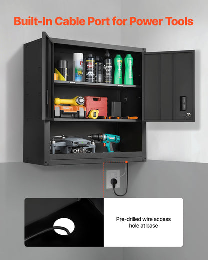 Metal Wall Cabinet, 76.2W x 30.5D x 76.2H Inch, Steel Floating Hanging Storage Cabinet with Locking Doors and Adjustable Shelf for Garage, Basement, Kitchen, Warehouse Assembly Required, Black