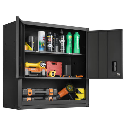 Metal Wall Cabinet, 76.2W x 30.5D x 76.2H Inch, Steel Floating Hanging Storage Cabinet with Locking Doors and Adjustable Shelf for Garage, Basement, Kitchen, Warehouse Assembly Required, Black