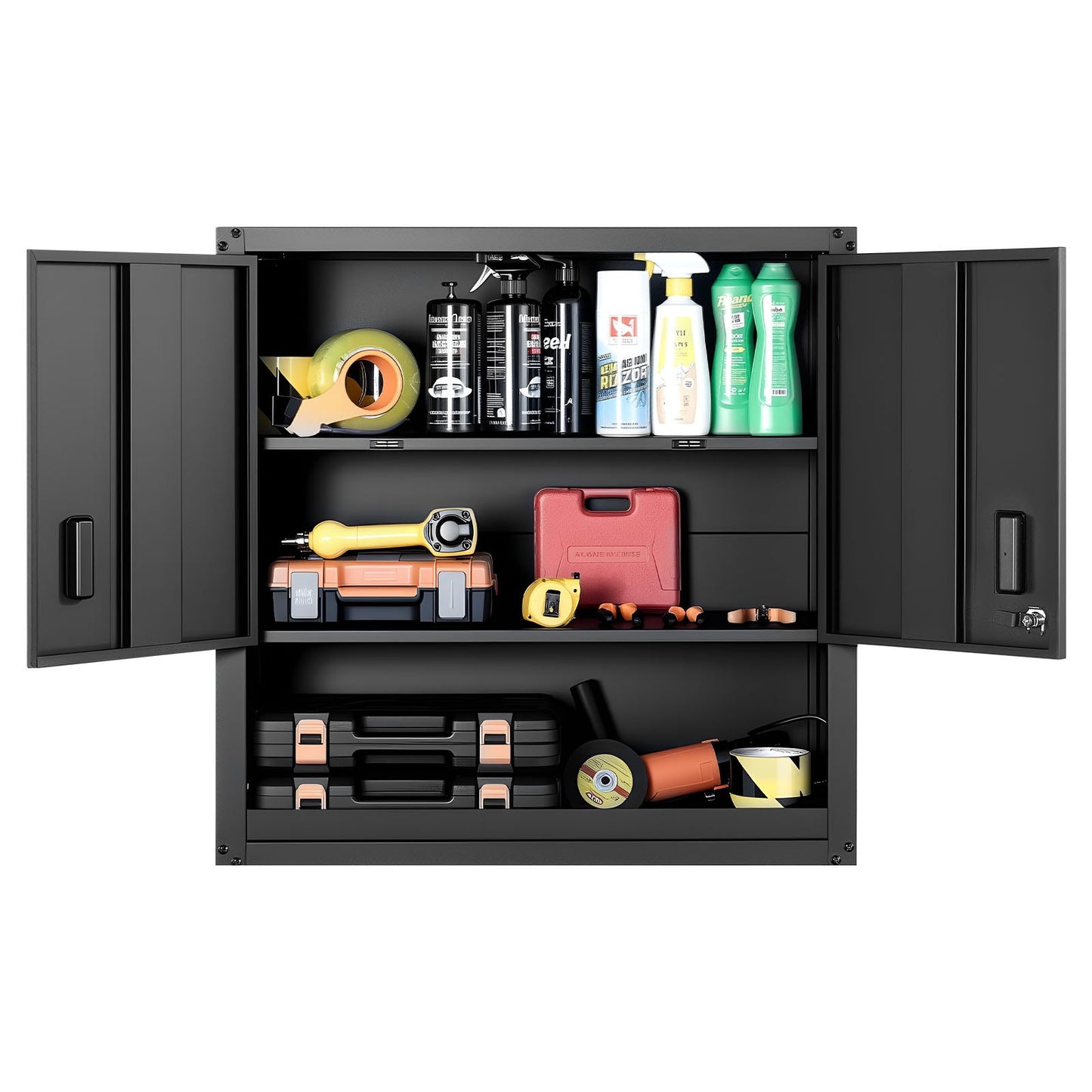 Metal Wall Cabinet, 76.2W x 30.5D x 76.2H Inch, Steel Floating Hanging Storage Cabinet with Locking Doors and Adjustable Shelf for Garage, Basement, Kitchen, Warehouse Assembly Required, Black