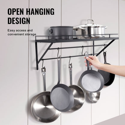 Wall-Mounted Pot and Pan Rack with 12 Hooks, 24 kg Capacity, Carbon Steel