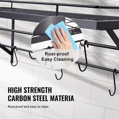 Wall-Mounted Pot and Pan Rack with 12 Hooks, 24 kg Capacity, Carbon Steel