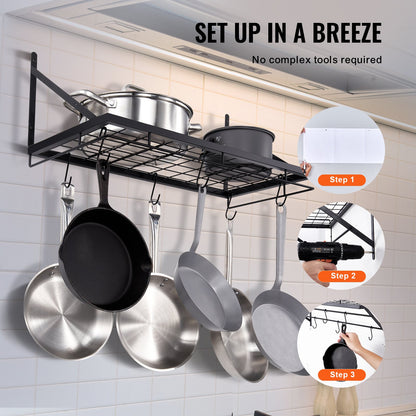 VEVOR Pot Rack Wall Mounted, 24 inch Pot and Pan Hanging Rack, Pot and Pan Hanger