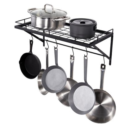 Wall-Mounted Pot and Pan Rack with 12 Hooks, 24 kg Capacity, Carbon Steel