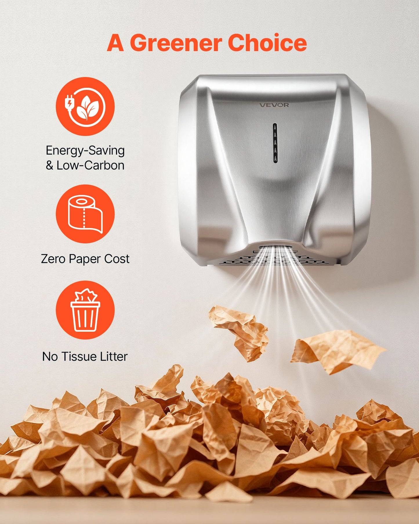Hand Dryer, 1800W Bathroom Air Hand Dryer, Automatic High Speed with HEPA Filter, Fast Drying, Heavy Duty Brushed Stainless Steel, AC220-240V Commercial Wall Mounted for Restroom, Hotel, Office