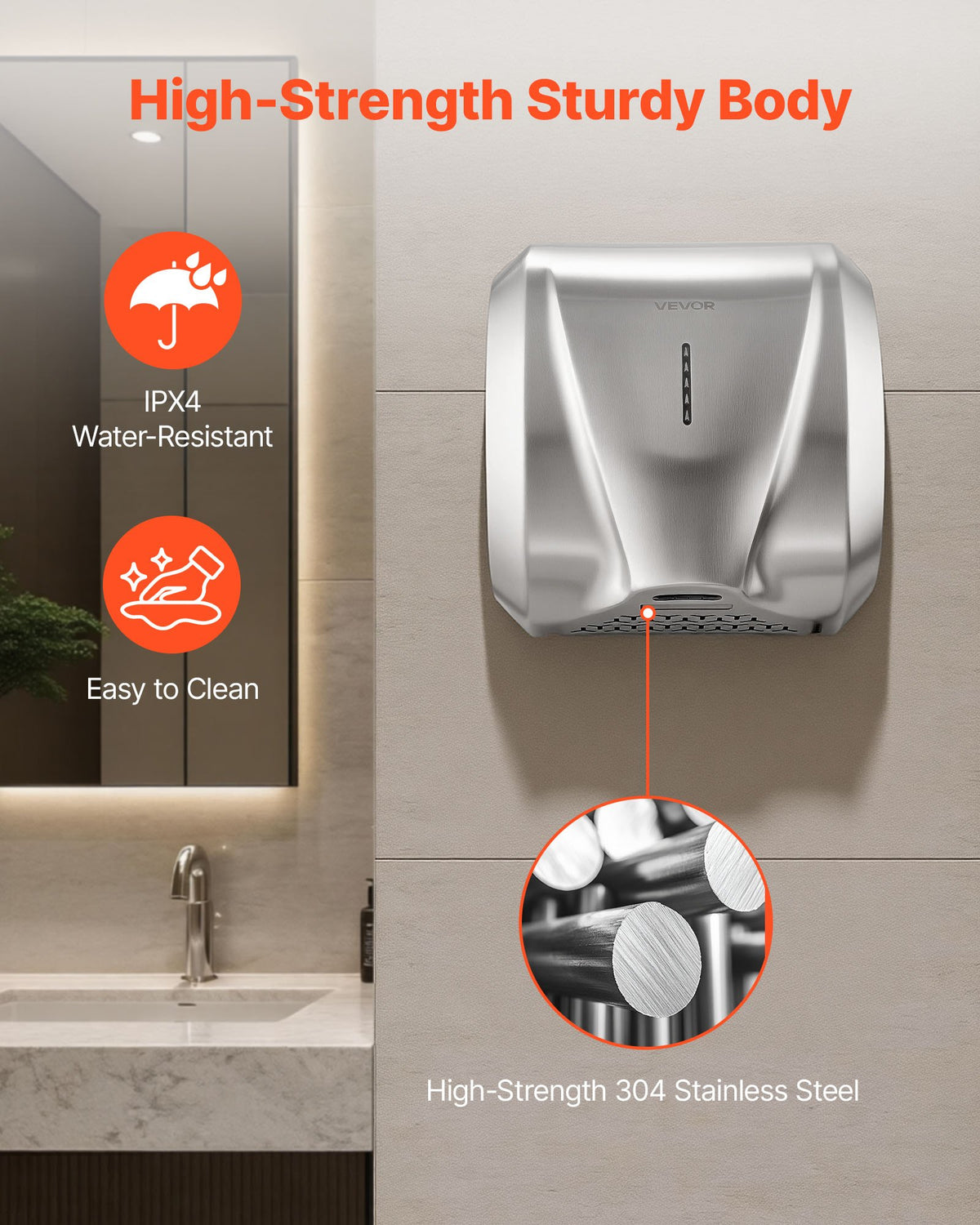 Hand Dryer, 1800W Bathroom Air Hand Dryer, Automatic High Speed with HEPA Filter, Fast Drying, Heavy Duty Brushed Stainless Steel, AC220-240V Commercial Wall Mounted for Restroom, Hotel, Office