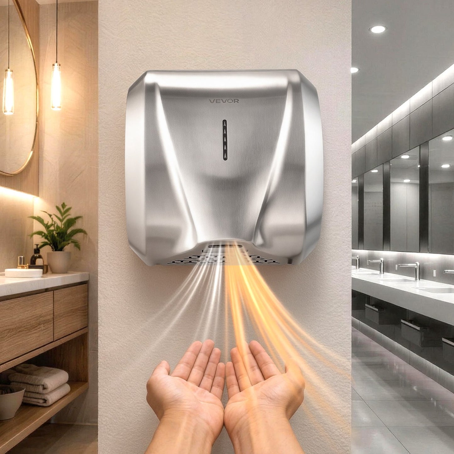 Hand Dryer, 1800W Bathroom Air Hand Dryer, Automatic High Speed with HEPA Filter, Fast Drying, Heavy Duty Brushed Stainless Steel, AC220-240V Commercial Wall Mounted for Restroom, Hotel, Office