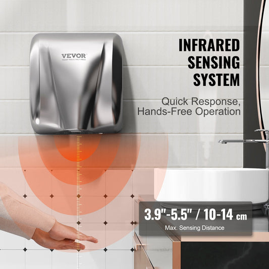 Heavy Duty 1800W Automatic Hand Dryer, Stainless Steel, Fast Drying, 220V
