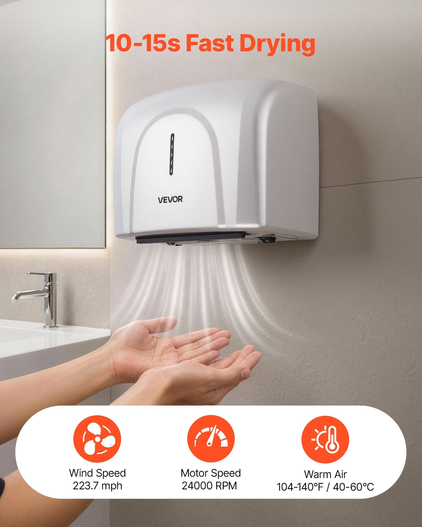 Hand Dryer, 1300W Bathroom Air Hand Dryer, Automatic High Speed with HEPA Filter, Fast Drying, Premium ABS Construction, AC220-240V Commercial Wall Mounted for Home Bathroom, Guest Room,Homestay