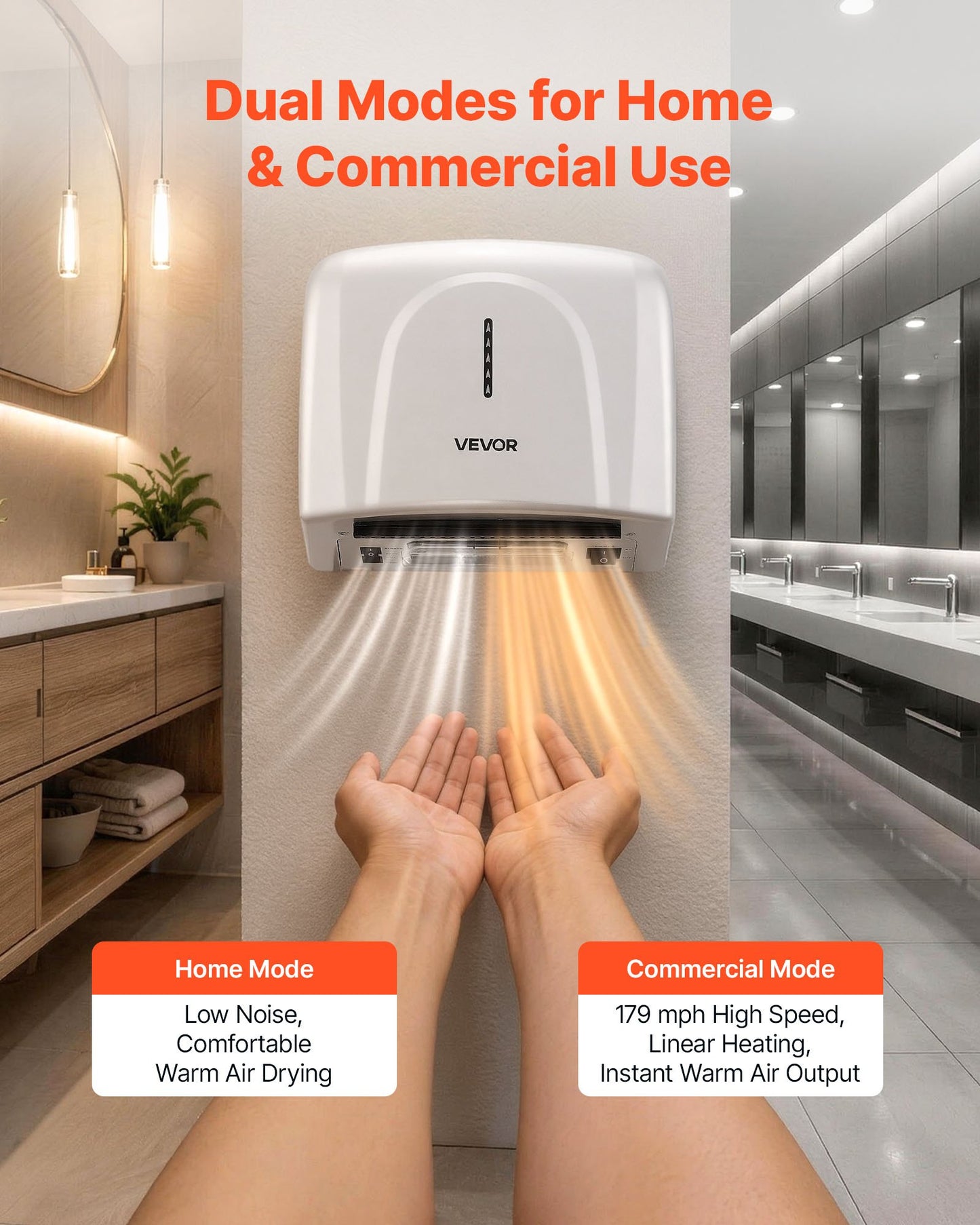 Hand Dryer, 1300W Bathroom Air Hand Dryer, Automatic High Speed with HEPA Filter, Fast Drying, Premium ABS Construction, AC220-240V Commercial Wall Mounted for Home Bathroom, Guest Room,Homestay