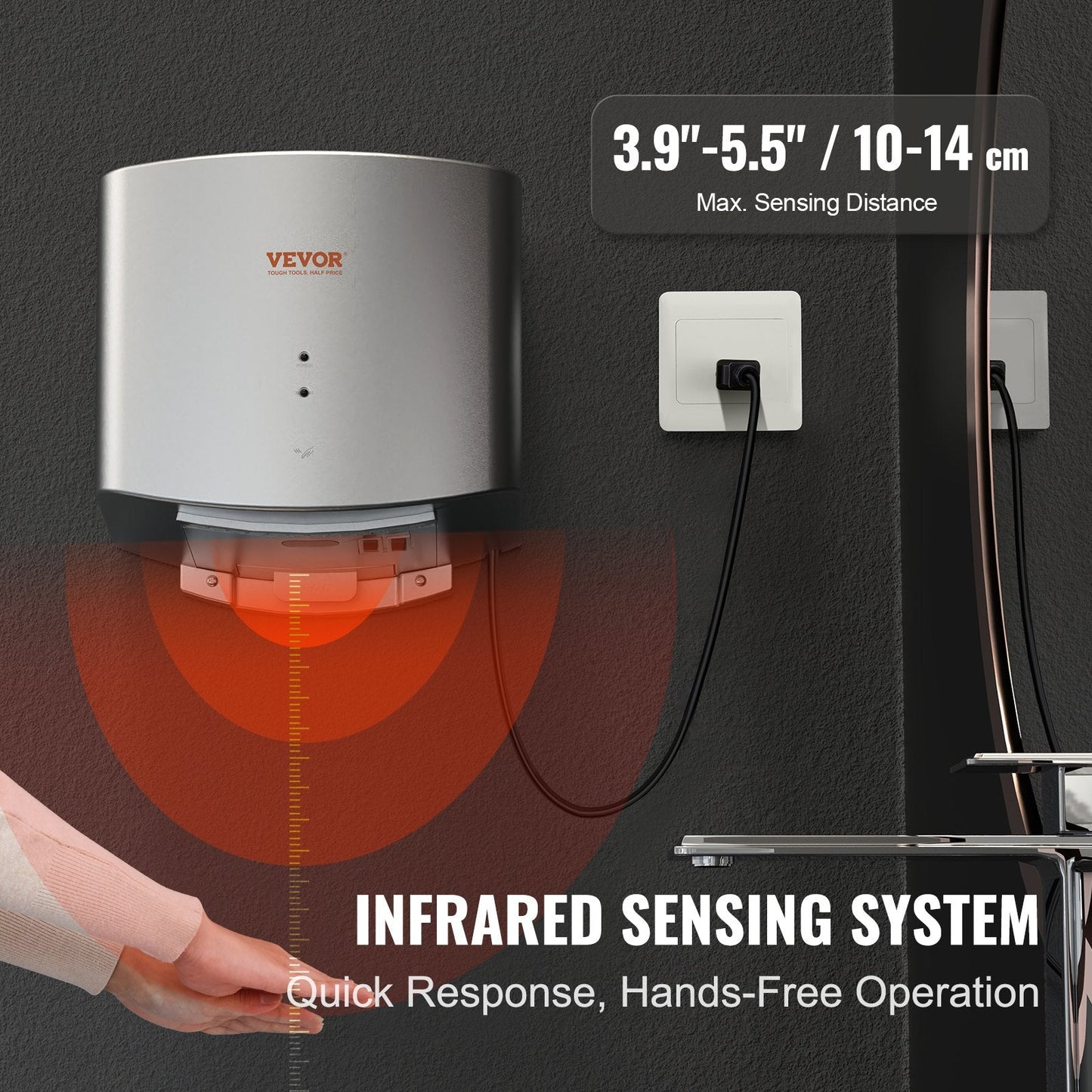 1400W Automatic Hand Dryer with Fast Drying and Low Noise, ABS Design