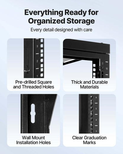 12U Wall Mount Server Rack, 68.04 kg Max Load Capacity, Open Frame Network Rack with 180 Degrees Gate Swing Door, Carbon Steel, Ideal for IT Network Equipment & AV Devices Computer Server, Black