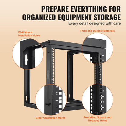 9U Wall Mount Network Rack, 68.04 kg Capacity, 0.53 x 0.45 x 0.52 m, Black