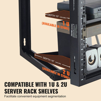 9U Wall Mount Network Rack, 68.04 kg Capacity, 0.53 x 0.45 x 0.52 m, Black