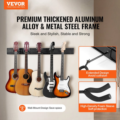 Wall-Mounted Foldable Guitar Rack for 5 Guitars - Adjustable & Sturdy Design
