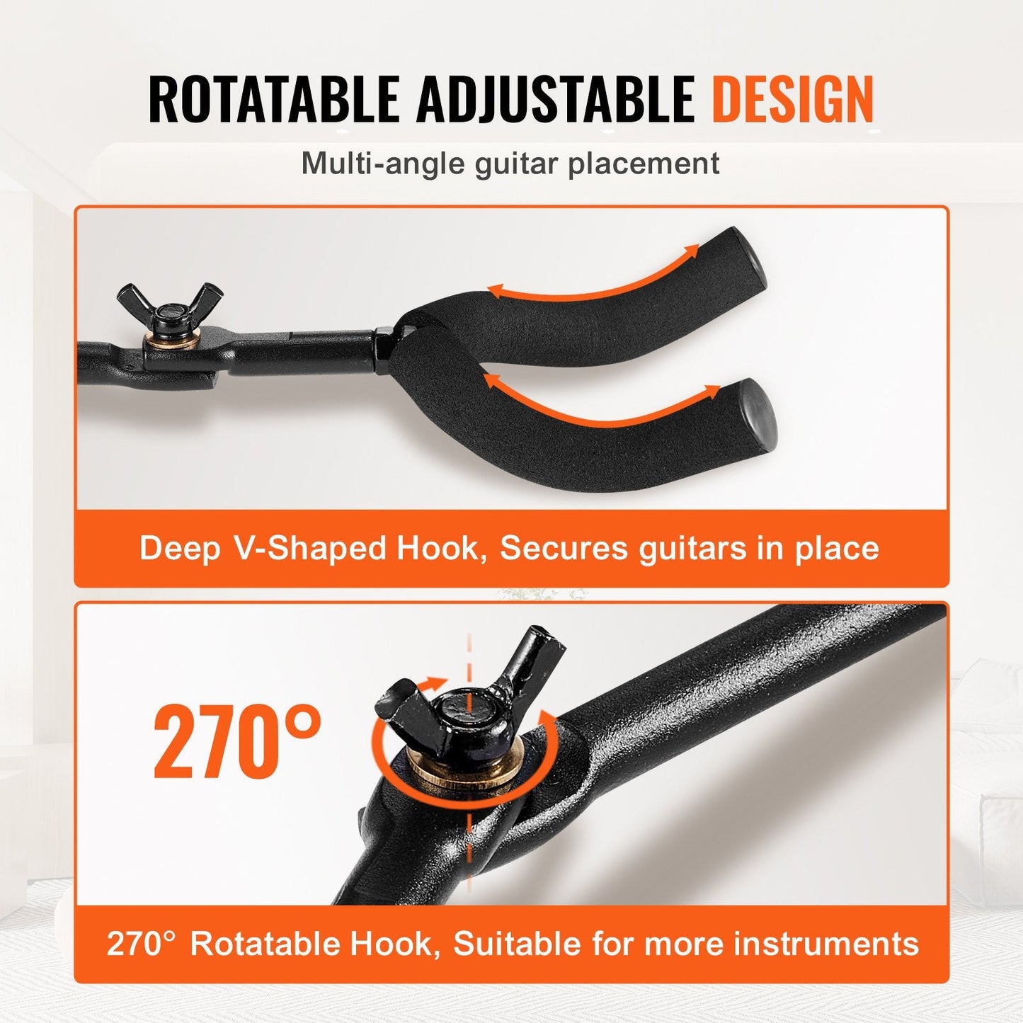 Wall-Mounted Foldable Guitar Rack for 5 Guitars - Adjustable & Sturdy Design