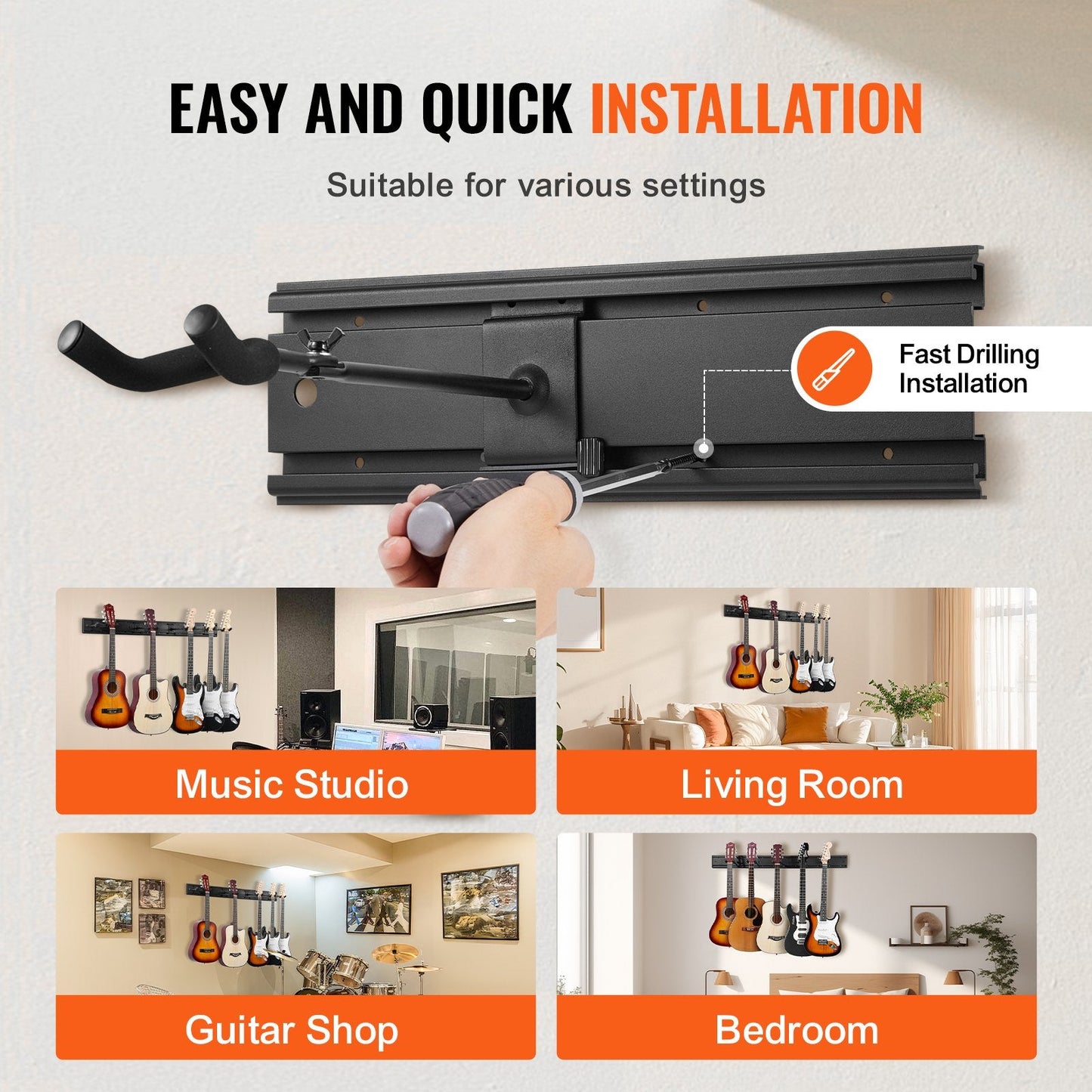 Wall-Mounted Foldable Guitar Rack for 5 Guitars - Adjustable & Sturdy Design