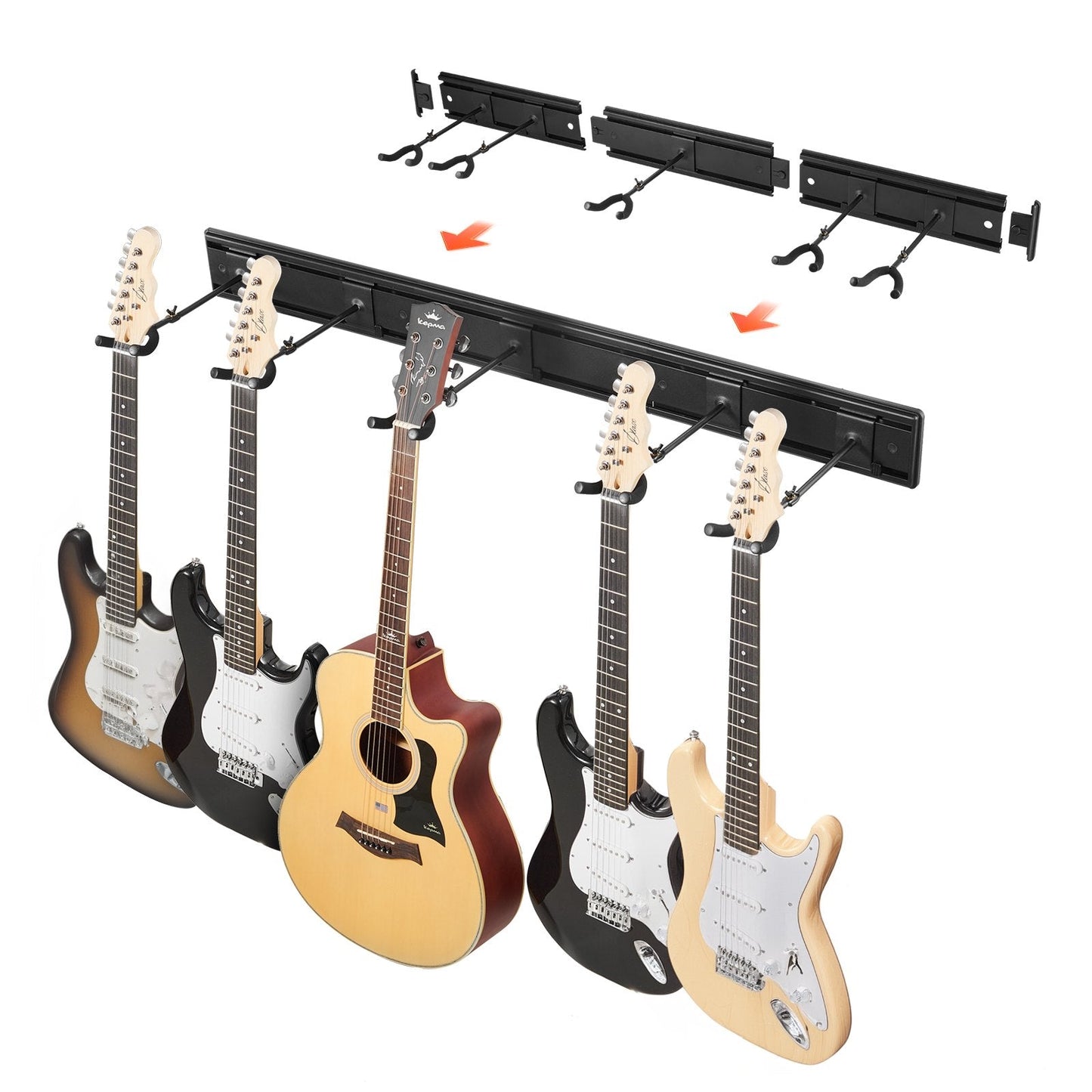 Wall-Mounted Foldable Guitar Rack for 5 Guitars - Adjustable & Sturdy Design