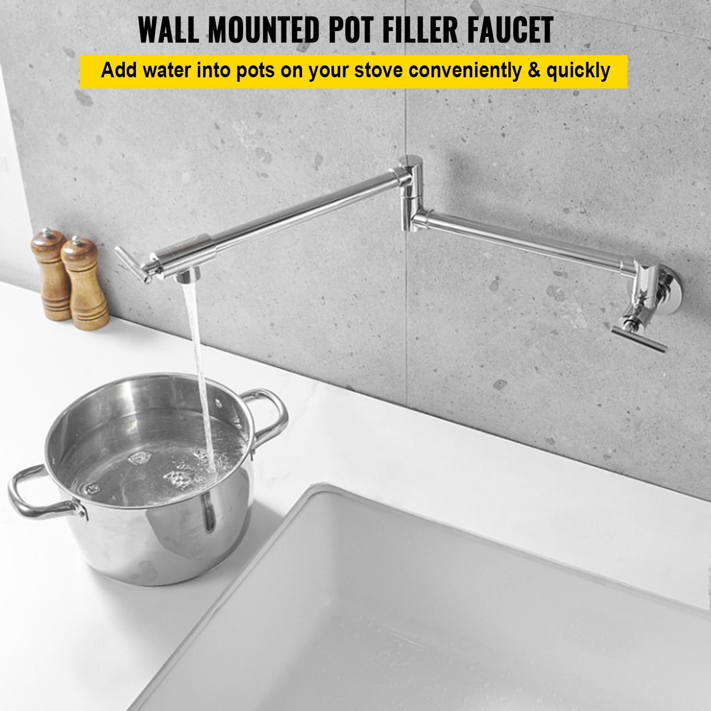 VEVOR Pot Filler Faucet Wall Mount Kitchen Pot Filler Solid Brass with 2 Handles