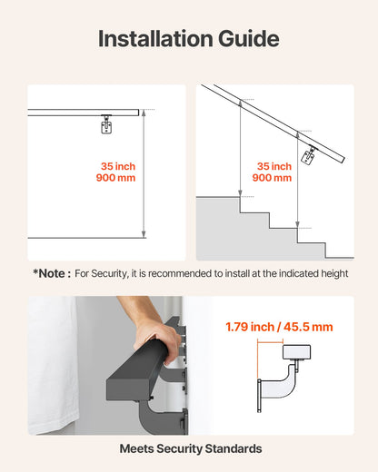 Wall Mounted Stair Handrail, 4575mm Black Aluminum Staircase Handrail Indoor, 113kg Load Capacity, Industrial Railing Hand Rail for Steps,  Square Tube for Loft Porch Deck, 6 Sections