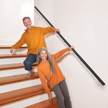 Wall Mounted Stair Handrail, 4575mm Black Aluminum Staircase Handrail Indoor, 113kg Load Capacity, Industrial Railing Hand Rail for Steps,  Square Tube for Loft Porch Deck, 6 Sections