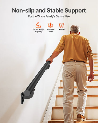 Wall Mounted Stair Handrail, 3050mm Pipe Staircase Handrail, Black Galvanized Aluminum, 32mm Pipe Diameter, Indoor&Outdoor Staircase Railing, Industrial Hand Rail for Steps, Security Baluster