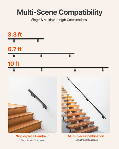 Wall Mounted Stair Handrail, 3050mm Pipe Staircase Handrail, Black Galvanized Aluminum, 32mm Pipe Diameter, Indoor&Outdoor Staircase Railing, Industrial Hand Rail for Steps, Security Baluster