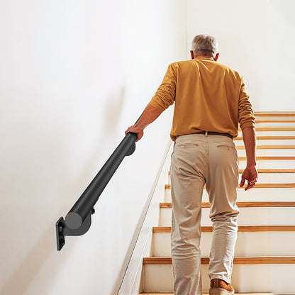Wall Mounted Stair Handrail, 3050mm Pipe Staircase Handrail, Black Galvanized Aluminum, 32mm Pipe Diameter, Indoor&Outdoor Staircase Railing, Industrial Hand Rail for Steps, Security Baluster