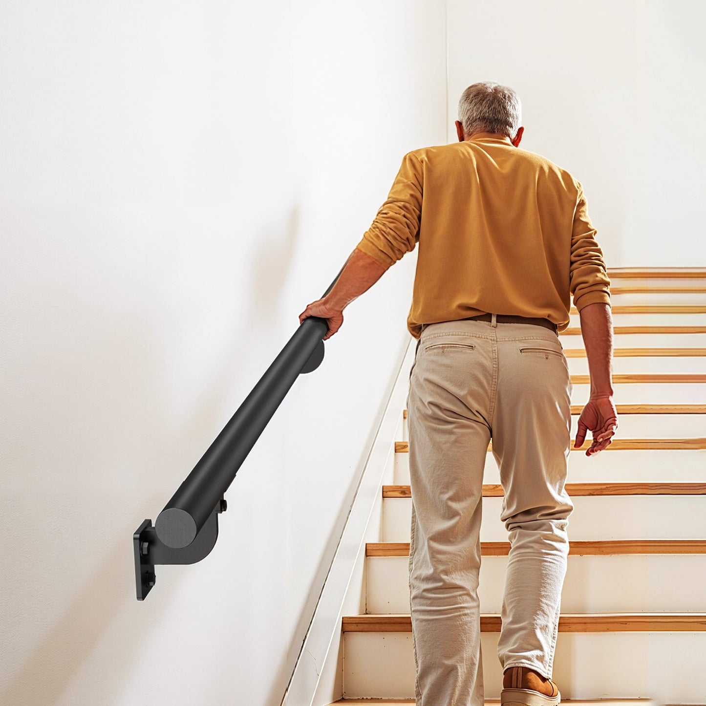 Wall Mounted Stair Handrail, 3665mm Pipe Staircase Handrail, Black Galvanized Aluminum, 32mm Pipe Diameter, Indoor&Outdoor Staircase Railing, Industrial Hand Rail for Steps, Security Baluster