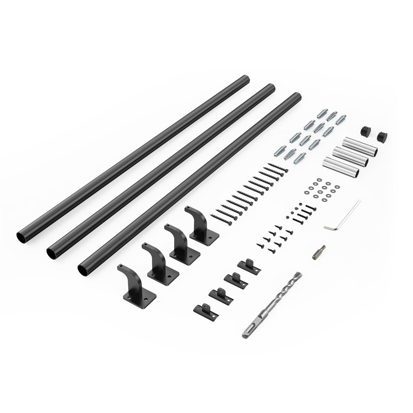 Wall Mounted Stair Handrail, 3665mm Pipe Staircase Handrail, Black Galvanized Aluminum, 32mm Pipe Diameter, Indoor&Outdoor Staircase Railing, Industrial Hand Rail for Steps, Security Baluster