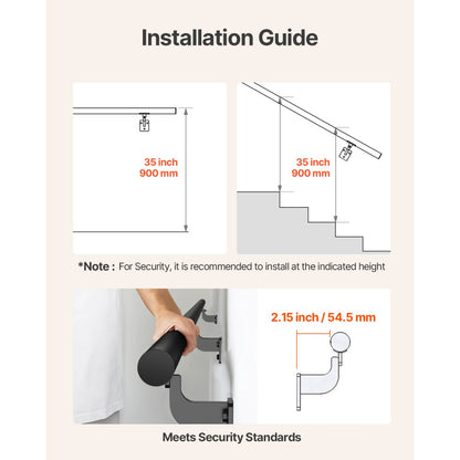 VEVOR 2130mm Wall Mounted Stair Handrail Black Aluminum Indoor Outdoor Railing