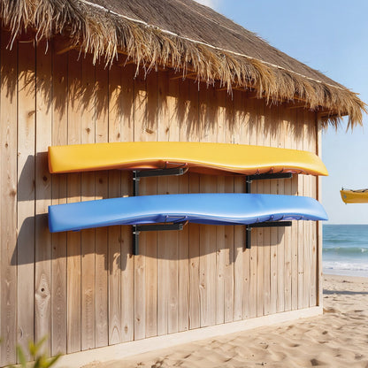 Kayak Storage Rack for 2 Kayaks, Holds 90.7 kg, Heavy Duty Adjustable Wall Mount Stand for Indoor Outdoor Garage Shed Dock, Storage Holder for Canoe, Small Boat, SUP, Surfboard & Paddleboard