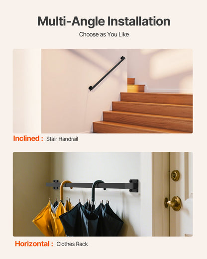 Wall Mounted Stair Handrail, 910mm Black Iron Staircase Handrail Indoor, 113kg Load Capacity, Industrial Railing Hand Rail for Steps,  Square Tube for Loft Porch Deck, 2 Sections