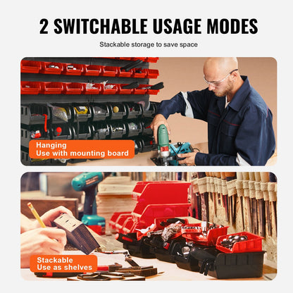 Wall-Mounted 48-Bin Storage Rack Organizer for Garage, Black/Red, 950 x 542 mm